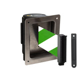 Wall Mounted Retractable Belt Barrier, Recessed Black Steel Metal Case with Standard Belt End, 13 ft Belt - Montour Line WM115 - Crowd Control Warehouse