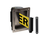 Wall Mounted Retractable Belt Barrier, Recessed Black Steel Metal Case with Standard Belt End, 8.5 ft Belt - Montour Line WM115 - Crowd Control Warehouse