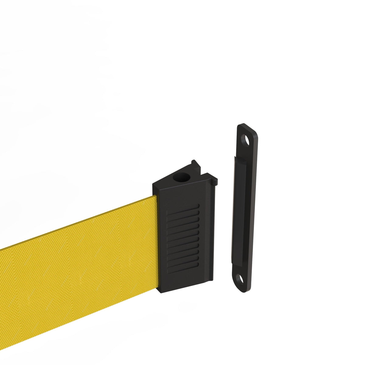 Wall Mounted Retractable Belt Barrier, Recessed Black Steel Metal Case with Standard Belt End, 8.5 ft Belt - Montour Line WM115 - Crowd Control Warehouse