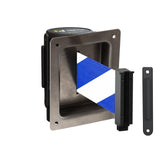 Wall Mounted Retractable Belt Barrier, Recessed Black Steel Metal Case with Standard Belt End, 8.5 ft Belt - Montour Line WM115 - Crowd Control Warehouse