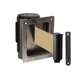 Wall Mounted Retractable Belt Barrier, Recessed Polished Stainless Steel Metal Case with Standard Belt End, 11 ft Belt - Montour Line WM115 - Crowd Control Warehouse