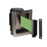 Wall Mounted Retractable Belt Barrier, Recessed Polished Stainless Steel Metal Case with Standard Belt End, 11 ft Belt - Montour Line WM115 - Crowd Control Warehouse