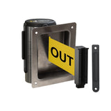 Wall Mounted Retractable Belt Barrier, Recessed Polished Stainless Steel Metal Case with Standard Belt End, 13 ft Belt - Montour Line WM115 - Crowd Control Warehouse