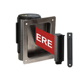 Wall Mounted Retractable Belt Barrier, Recessed Polished Stainless Steel Metal Case with Standard Belt End, 13 ft Belt - Montour Line WM115 - Crowd Control Warehouse