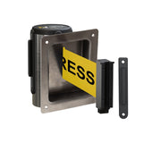 Wall Mounted Retractable Belt Barrier, Recessed Polished Stainless Steel Metal Case with Standard Belt End, 13 ft Belt - Montour Line WM115 - Crowd Control Warehouse