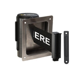 Wall Mounted Retractable Belt Barrier, Recessed Polished Stainless Steel Metal Case with Standard Belt End, 8.5 ft Belt - Montour Line WM115 - Crowd Control Warehouse