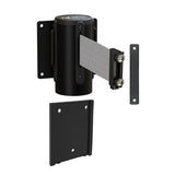 Wall Mounted Retractable Belt Barrier with Removable Plate, Black Steel Metal Case with Magnetic Belt End, 11 ft Belt - Montour Line WM115 - Crowd Control Warehouse