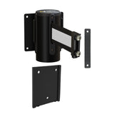 Wall Mounted Retractable Belt Barrier with Removable Plate, Black Steel Metal Case with Magnetic Belt End, 13 ft Belt - Montour Line WM115 - Crowd Control Warehouse