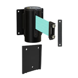 Wall Mounted Retractable Belt Barrier with Removable Plate, Black Steel Metal Case with Magnetic Belt End, 13 ft Belt - Montour Line WM115 - Crowd Control Warehouse