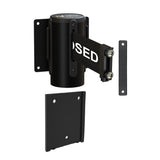 Wall Mounted Retractable Belt Barrier with Removable Plate, Black Steel Metal Case with Magnetic Belt End, 13 ft Belt - Montour Line WM115 - Crowd Control Warehouse