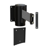 Wall Mounted Retractable Belt Barrier with Removable Plate, Black Steel Metal Case with Magnetic Belt End, 13 ft Belt - Montour Line WM115 - Crowd Control Warehouse