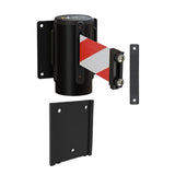 Wall Mounted Retractable Belt Barrier with Removable Plate, Black Steel Metal Case with Magnetic Belt End, 13 ft Belt - Montour Line WM115 - Crowd Control Warehouse
