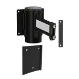 Wall Mounted Retractable Belt Barrier with Removable Plate, Black Steel Metal Case with Magnetic Belt End, 8.5 ft Belt - Montour Line WM115 - Crowd Control Warehouse