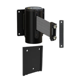 Wall Mounted Retractable Belt Barrier with Removable Plate, Black Steel Metal Case with Magnetic Belt End, 8.5 ft Belt - Montour Line WM115 - Crowd Control Warehouse