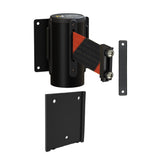Wall Mounted Retractable Belt Barrier with Removable Plate, Black Steel Metal Case with Magnetic Belt End, 8.5 ft Belt - Montour Line WM115 - Crowd Control Warehouse