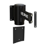Wall Mounted Retractable Belt Barrier with Removable Plate, Black Steel Metal Case with Magnetic Belt End, 8.5 ft Belt - Montour Line WM115 - Crowd Control Warehouse