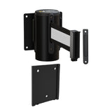 Wall Mounted Retractable Belt Barrier with Removable Plate, Black Steel Metal Case with Standard Belt End, 13 ft Belt - Montour Line WM115 - Crowd Control Warehouse