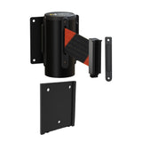 Wall Mounted Retractable Belt Barrier with Removable Plate, Black Steel Metal Case with Standard Belt End, 13 ft Belt - Montour Line WM115 - Crowd Control Warehouse