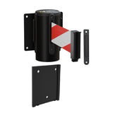 Wall Mounted Retractable Belt Barrier with Removable Plate, Black Steel Metal Case with Standard Belt End, 13 ft Belt - Montour Line WM115 - Crowd Control Warehouse