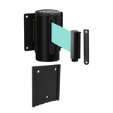 Wall Mounted Retractable Belt Barrier with Removable Plate, Black Steel Metal Case with Standard Belt End, 13 ft Belt - Montour Line WM115 - Crowd Control Warehouse