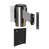 Wall Mounted Retractable Belt Barrier with Removable Plate, Polished Stainless Steel Metal Case with Magnetic Belt End, 11 ft Belt - Montour Line WM115 - Crowd Control Warehouse