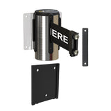 Wall Mounted Retractable Belt Barrier with Removable Plate, Polished Stainless Steel Metal Case with Magnetic Belt End, 11 ft Belt - Montour Line WM115 - Crowd Control Warehouse