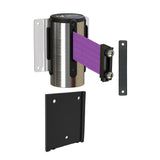 Wall Mounted Retractable Belt Barrier with Removable Plate, Polished Stainless Steel Metal Case with Magnetic Belt End, 13 ft Belt - Montour Line WM115 - Crowd Control Warehouse