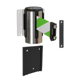 Wall Mounted Retractable Belt Barrier with Removable Plate, Polished Stainless Steel Metal Case with Magnetic Belt End, 13 ft Belt - Montour Line WM115 - Crowd Control Warehouse