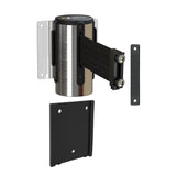 Wall Mounted Retractable Belt Barrier with Removable Plate, Polished Stainless Steel Metal Case with Magnetic Belt End, 13 ft Belt - Montour Line WM115 - Crowd Control Warehouse