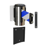 Wall Mounted Retractable Belt Barrier with Removable Plate, Polished Stainless Steel Metal Case with Magnetic Belt End, 13 ft Belt - Montour Line WM115 - Crowd Control Warehouse