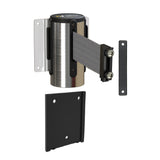 Wall Mounted Retractable Belt Barrier with Removable Plate, Polished Stainless Steel Metal Case with Magnetic Belt End, 8.5 ft Belt - Montour Line WM115 - Crowd Control Warehouse