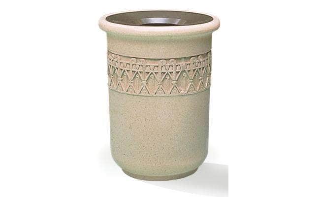 Westlake II Round Concrete Waste Container with Aluminum Funnel Lid - 24 Gallon Capacity - Crowd Control Warehouse