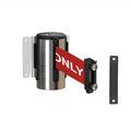 Fixed Wall Mount Retractable Belt Barrier with Magnetic Belt End, Polished Stainless Steel Case, 14 ft or 16 ft Belt - Montour Line WM215