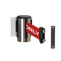 Fixed Wall Mount Retractable Belt Barrier with Magnetic Belt End, Polished Stainless Steel Case, 14 ft or 16 ft Belt - Montour Line WM215