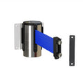 Fixed Wall Mount Retractable Belt Barrier with Magnetic Belt End, Polished Stainless Steel Case, 14 ft or 16 ft Belt - Montour Line WM215