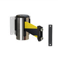 Fixed Wall Mount Retractable Belt Barrier with Magnetic Belt End, Polished Stainless Steel Case, 14 ft or 16 ft Belt - Montour Line WM215