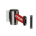 Fixed Wall Mount Retractable Belt Barrier with Magnetic Belt End, Polished Stainless Steel Case, 14 ft or 16 ft Belt - Montour Line WM215