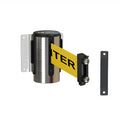Fixed Wall Mount Retractable Belt Barrier with Magnetic Belt End, Polished Stainless Steel Case, 14 ft or 16 ft Belt - Montour Line WM215