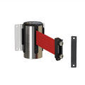 Fixed Wall Mount Retractable Belt Barrier with Magnetic Belt End, Polished Stainless Steel Case, 14 ft or 16 ft Belt - Montour Line WM215