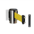 Fixed Wall Mount Retractable Belt Barrier with Magnetic Belt End, Polished Stainless Steel Case, 14 ft or 16 ft Belt - Montour Line WM215