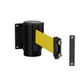 Fixed Wall Mount Retractable Belt Barrier with Magnetic Belt End, Black Steel Case, 14 ft or 16 ft Belt - Montour Line WM215