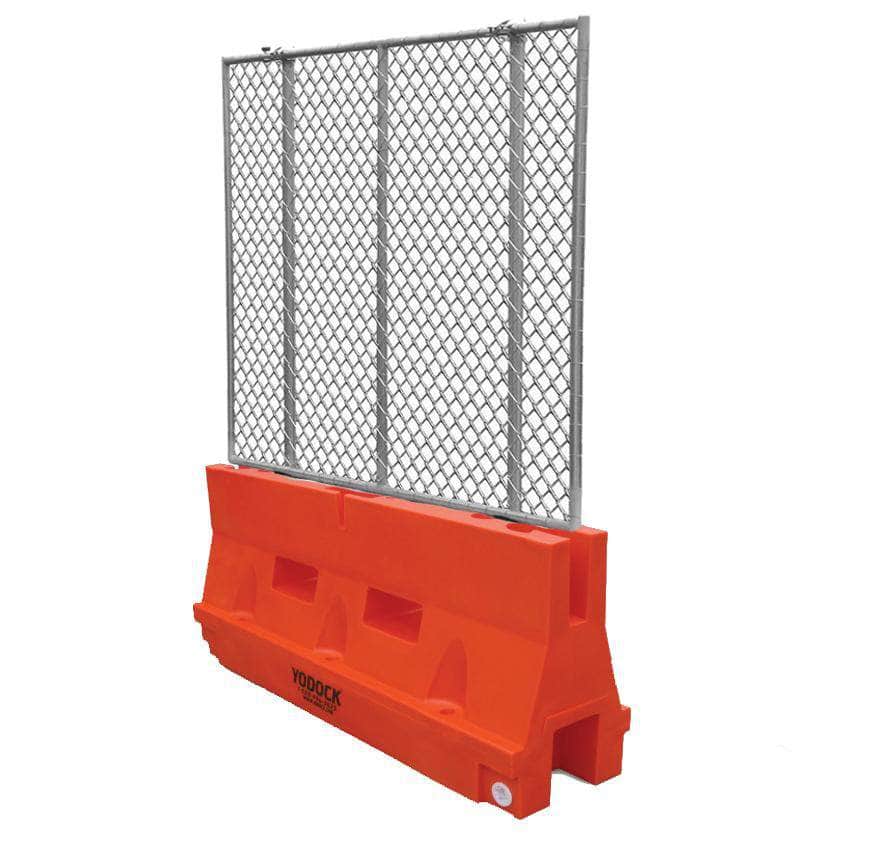 Yodock 2001M Water/Sand Fillable Jersey Barrier with Fencing - 32 in. H x 72 in. L x 18 in. W, 75 lbs - Crowd Control Warehouse